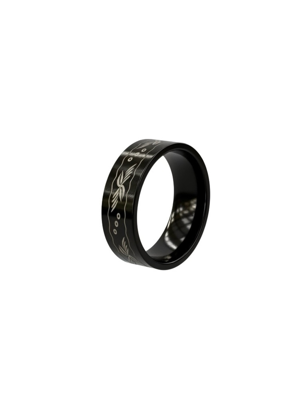 Black Stylish Stainless Steel Ring with Unique Design - Size 7